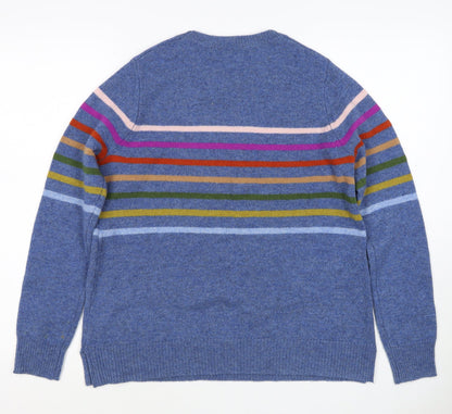 WoolOvers Women’s Blue S Lambswool Striped Crew Neck Pullover Jumper