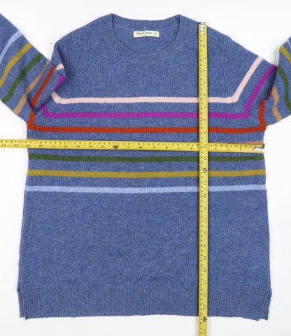 WoolOvers Women’s Blue S Lambswool Striped Crew Neck Pullover Jumper