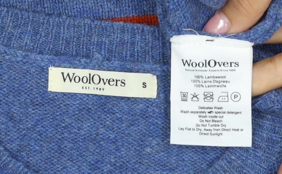 WoolOvers Women’s Blue S Lambswool Striped Crew Neck Pullover Jumper