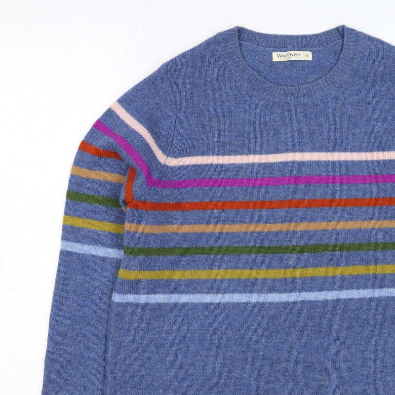 WoolOvers Women’s Blue S Lambswool Striped Crew Neck Pullover Jumper