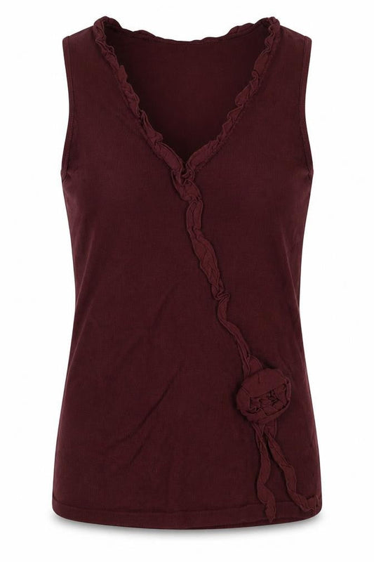 Planet Women Burgundy Size S Sleeveless V-Neck Ruffle Knit Top