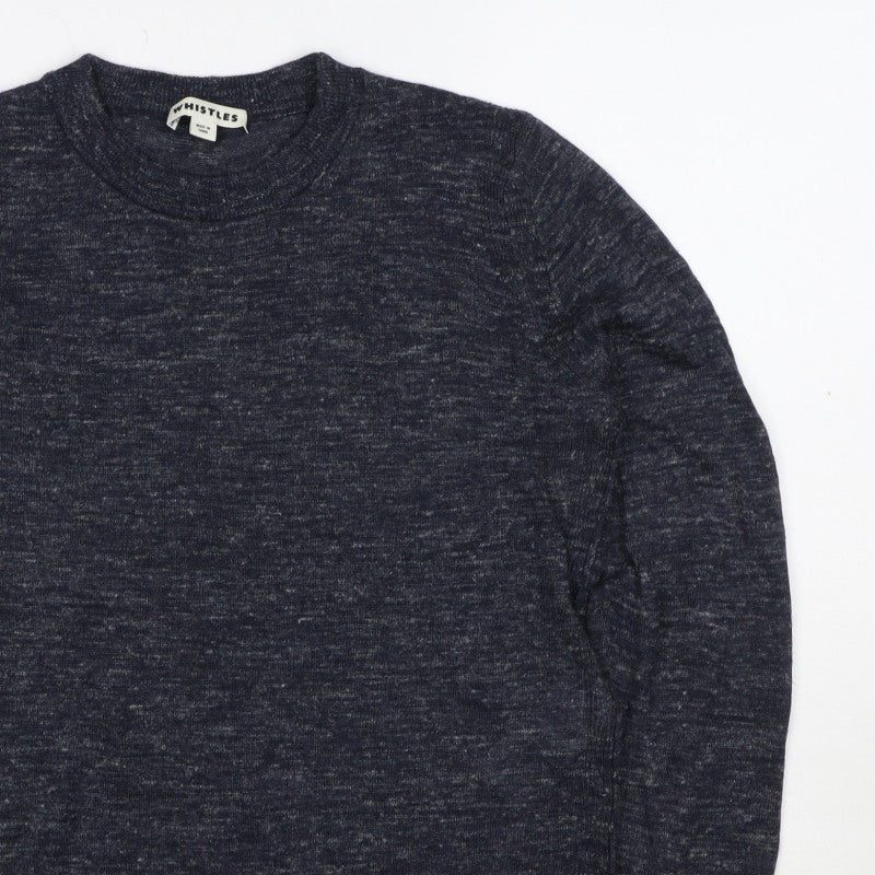 Whistles Women Black UK 12 Linen Blend Crew Neck Raglan Jumper