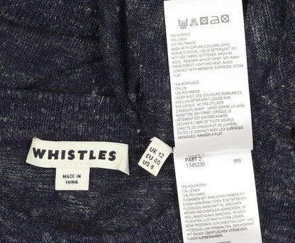 Whistles Women Black UK 12 Linen Blend Crew Neck Raglan Jumper
