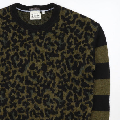 Scotch & Soda Women Green Leopard Print S Crew Neck Jumper Knit