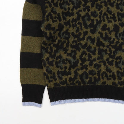 Scotch & Soda Women Green Leopard Print S Crew Neck Jumper Knit