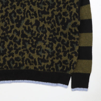 Scotch & Soda Women Green Leopard Print S Crew Neck Jumper Knit