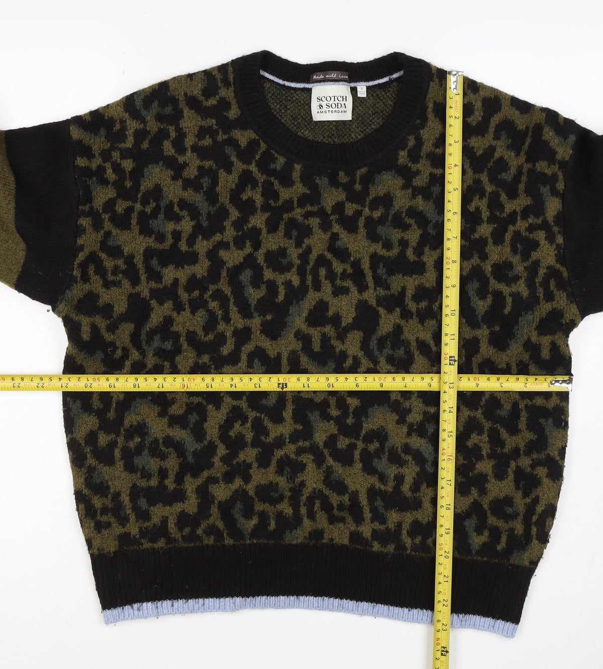 Scotch & Soda Women Green Leopard Print S Crew Neck Jumper Knit