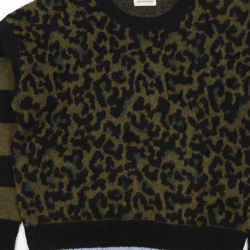 Scotch & Soda Women Green Leopard Print S Crew Neck Jumper Knit