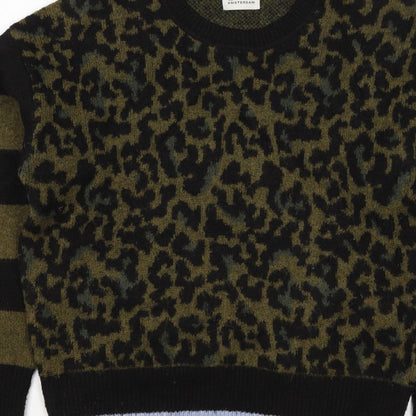 Scotch & Soda Women Green Leopard Print S Crew Neck Jumper Knit