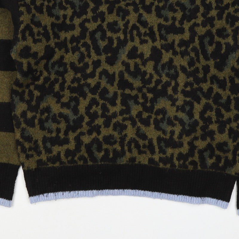 Scotch & Soda Women Green Leopard Print S Crew Neck Jumper Knit