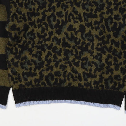 Scotch & Soda Women Green Leopard Print S Crew Neck Jumper Knit