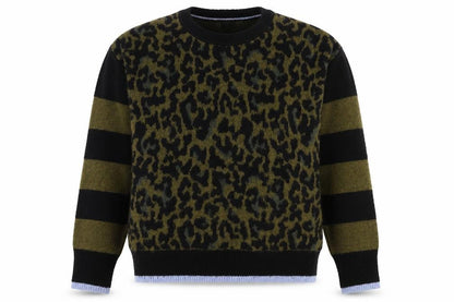 Scotch & Soda Women Green Leopard Print S Crew Neck Jumper Knit