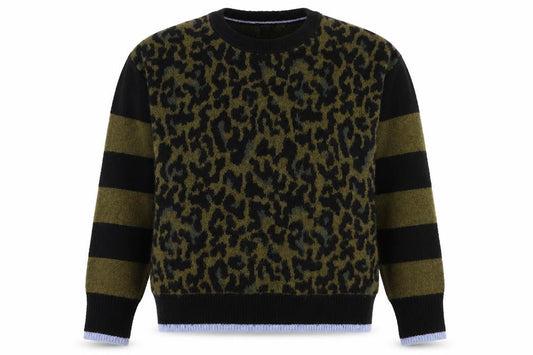 Scotch & Soda Women Green Leopard Print S Crew Neck Jumper Knit