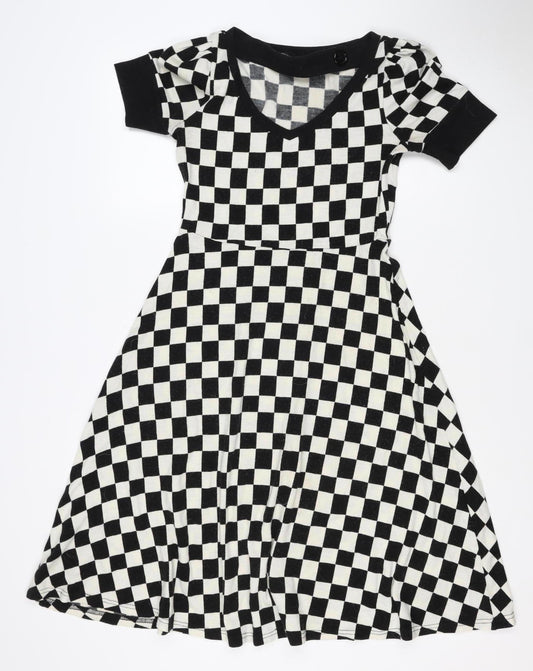 Coco Kisses Women Black White XL Asymmetric Check Knit Jumper Dress