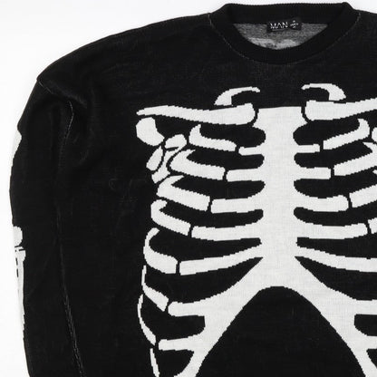 Man Avan Men’s Black M Skull Gothic Graphic Knit Crew Neck Jumper