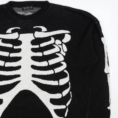 Man Avan Men’s Black M Skull Gothic Graphic Knit Crew Neck Jumper