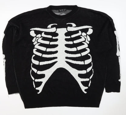 Man Avan Men’s Black M Skull Gothic Graphic Knit Crew Neck Jumper
