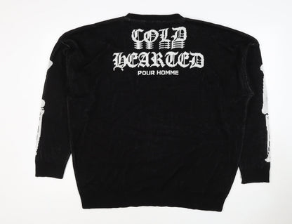 Man Avan Men’s Black M Skull Gothic Graphic Knit Crew Neck Jumper