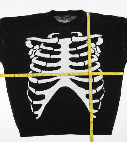 Man Avan Men’s Black M Skull Gothic Graphic Knit Crew Neck Jumper