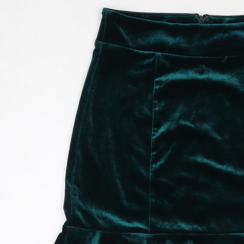 Forever 21 Women Green M Velvet Ruffle Trumpet Mini Skirt