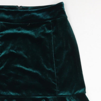 Forever 21 Women Green M Velvet Ruffle Trumpet Mini Skirt