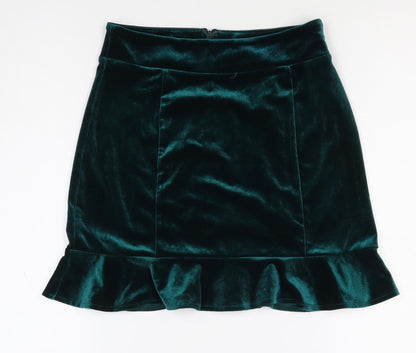 Forever 21 Women Green M Velvet Ruffle Trumpet Mini Skirt