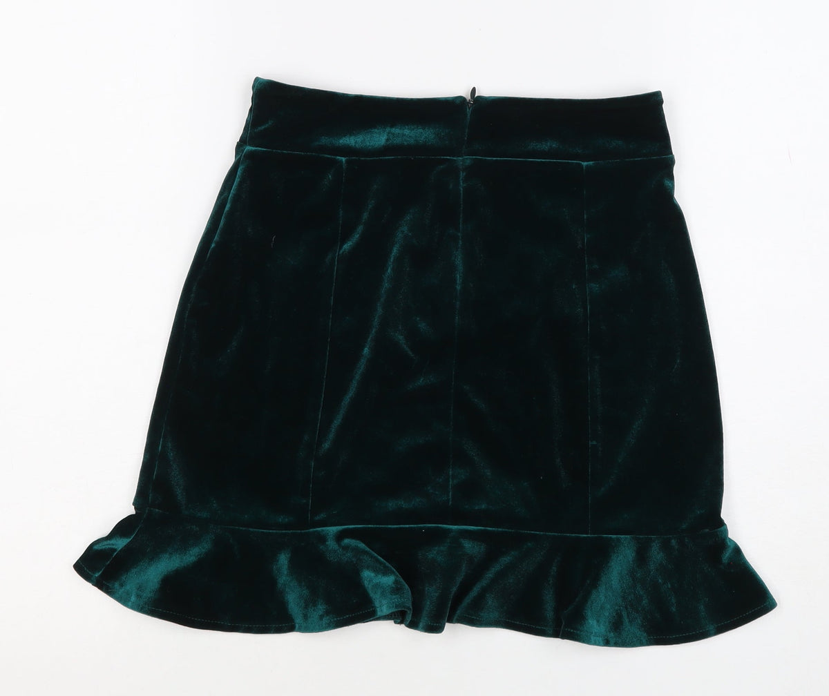 Forever 21 Women Green M Velvet Ruffle Trumpet Mini Skirt