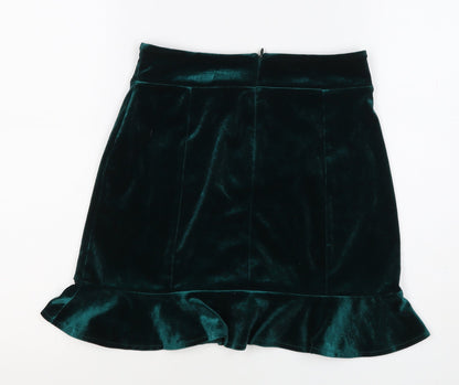 Forever 21 Women Green M Velvet Ruffle Trumpet Mini Skirt