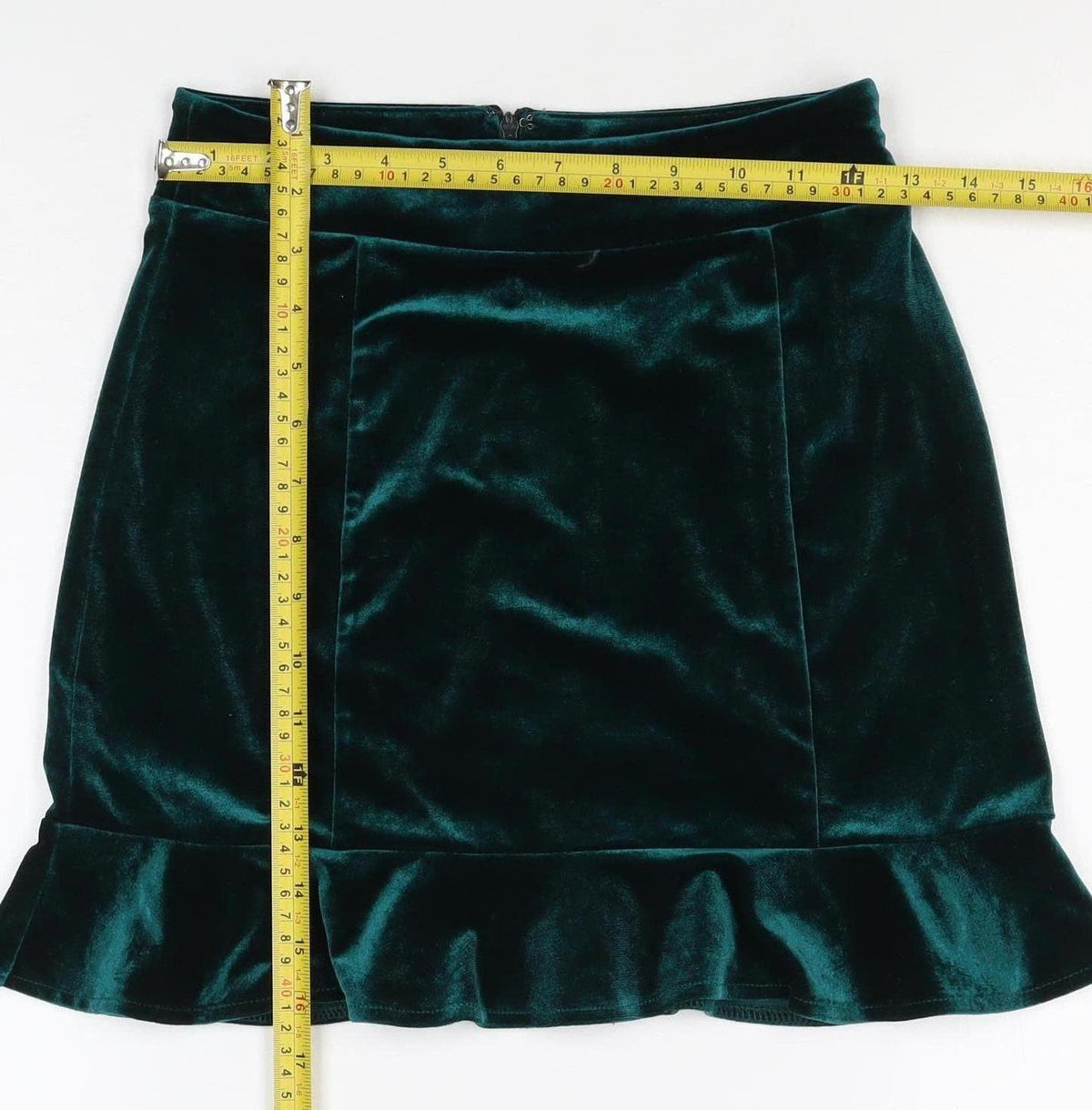 Forever 21 Women Green M Velvet Ruffle Trumpet Mini Skirt