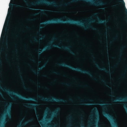 Forever 21 Women Green M Velvet Ruffle Trumpet Mini Skirt