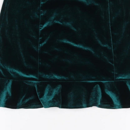 Forever 21 Women Green M Velvet Ruffle Trumpet Mini Skirt