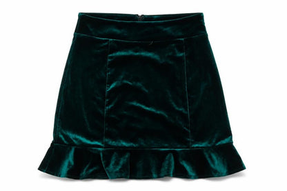 Forever 21 Women Green M Velvet Ruffle Trumpet Mini Skirt