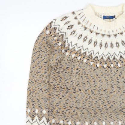 Cotton Traders Women Beige UK 14 Fair Isle Acrylic Knit Jumper