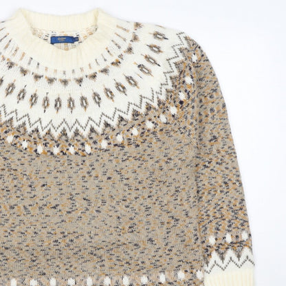 Cotton Traders Women Beige UK 14 Fair Isle Acrylic Knit Jumper