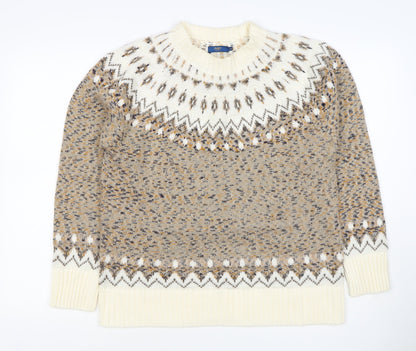 Cotton Traders Women Beige UK 14 Fair Isle Acrylic Knit Jumper