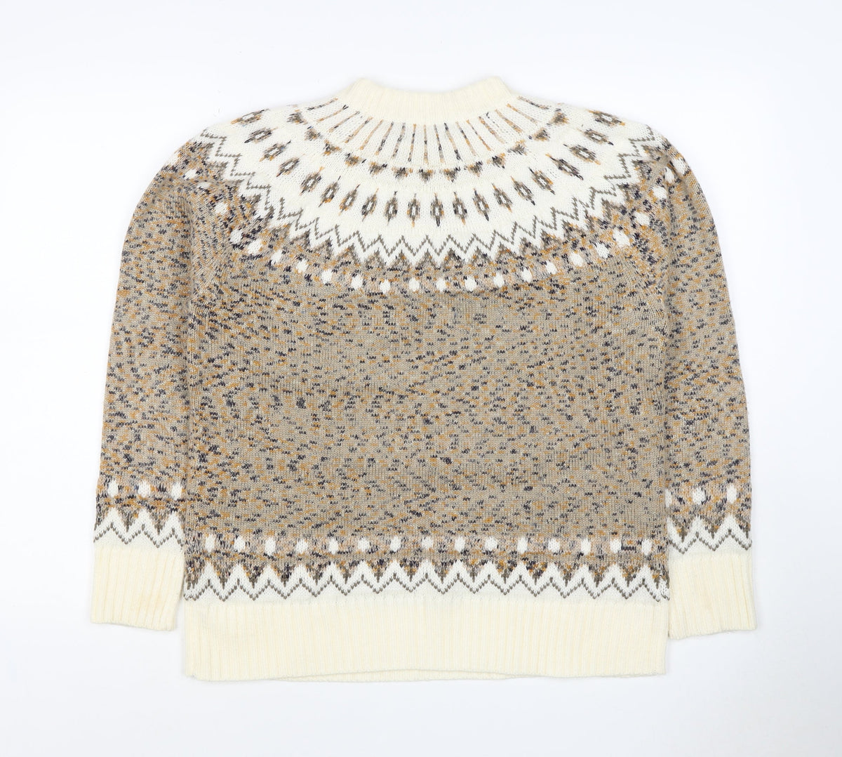 Cotton Traders Women Beige UK 14 Fair Isle Acrylic Knit Jumper