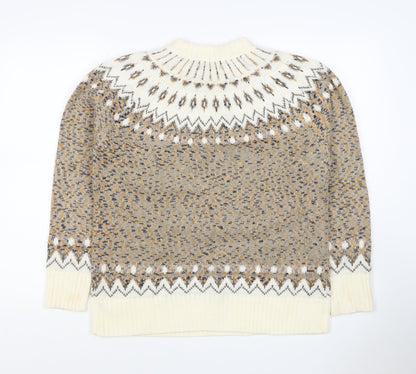 Cotton Traders Women Beige UK 14 Fair Isle Acrylic Knit Jumper