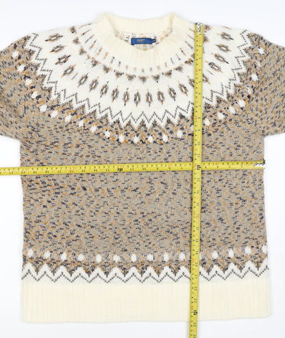 Cotton Traders Women Beige UK 14 Fair Isle Acrylic Knit Jumper