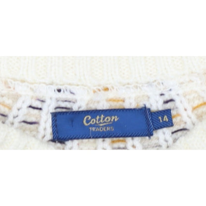 Cotton Traders Women Beige UK 14 Fair Isle Acrylic Knit Jumper
