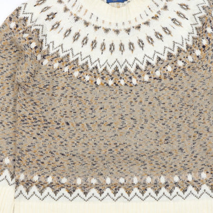 Cotton Traders Women Beige UK 14 Fair Isle Acrylic Knit Jumper