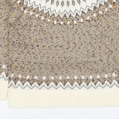 Cotton Traders Women Beige UK 14 Fair Isle Acrylic Knit Jumper
