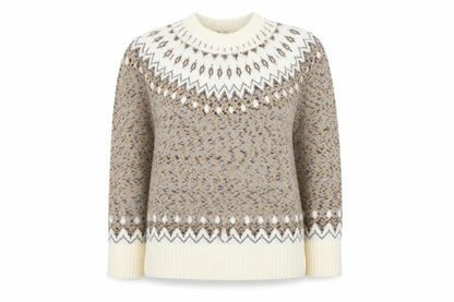 Cotton Traders Women Beige UK 14 Fair Isle Acrylic Knit Jumper