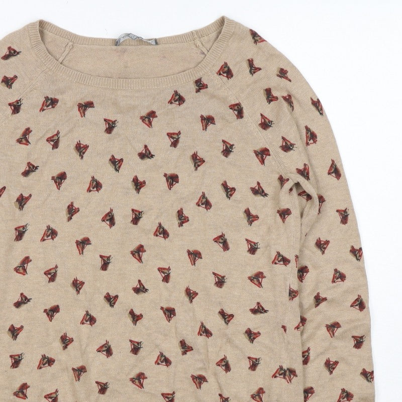 Laura Ashley Women’s Beige Horse Print Cashmere Blend Jumper UK 12