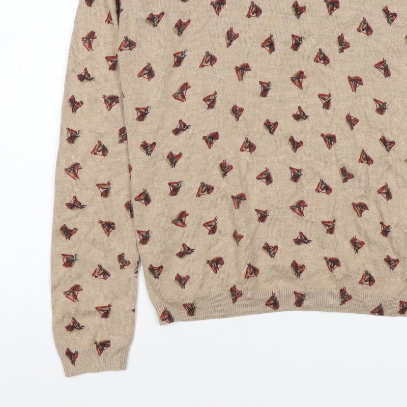 Laura Ashley Women’s Beige Horse Print Cashmere Blend Jumper UK 12