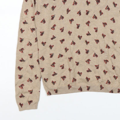 Laura Ashley Women’s Beige Horse Print Cashmere Blend Jumper UK 12