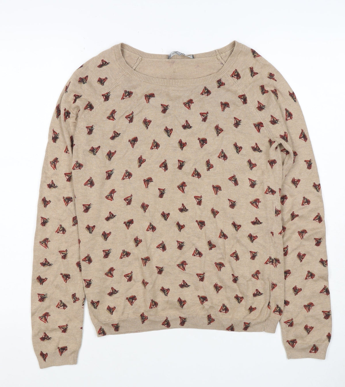 Laura Ashley Women’s Beige Horse Print Cashmere Blend Jumper UK 12