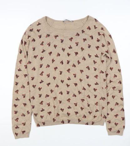 Laura Ashley Women’s Beige Horse Print Cashmere Blend Jumper UK 12