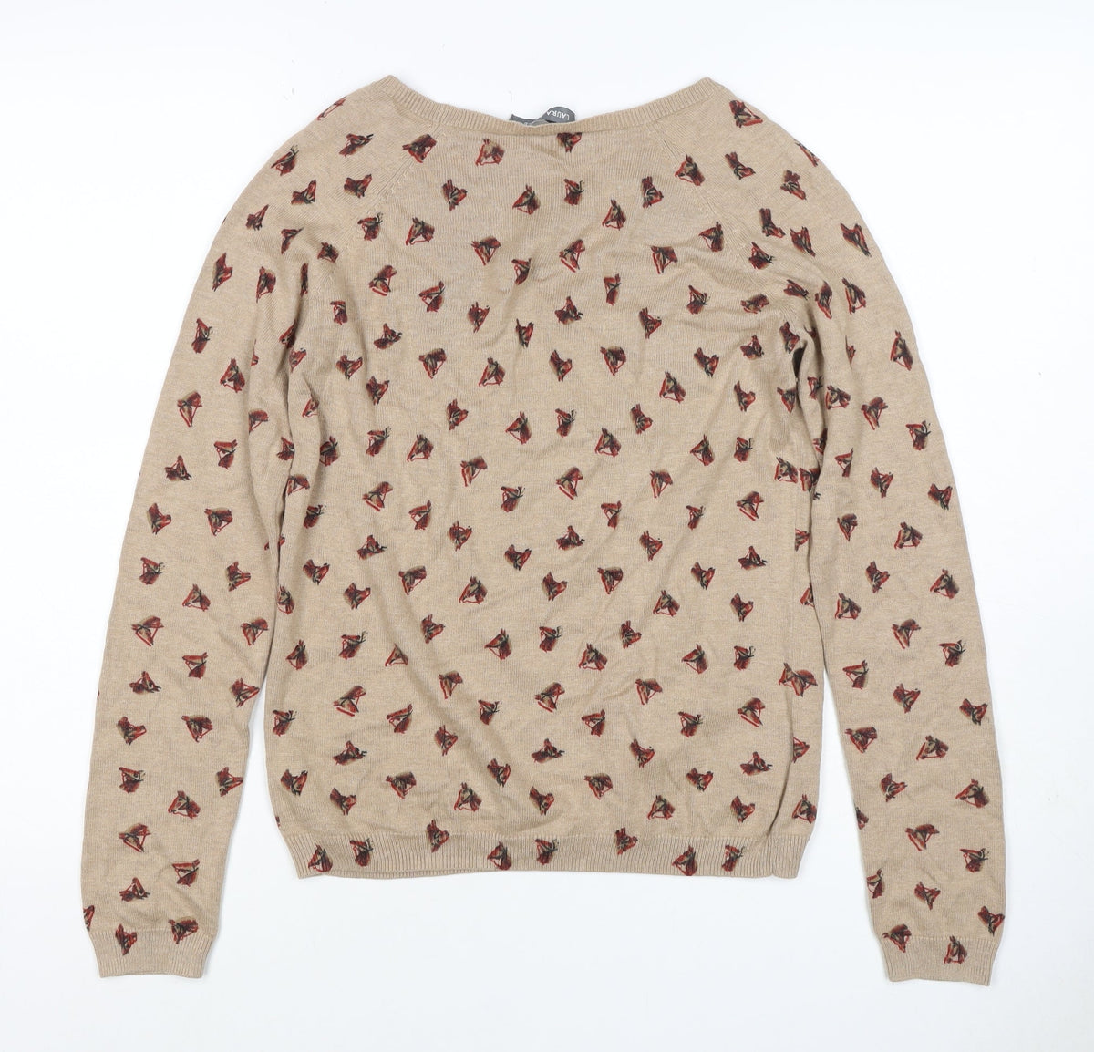 Laura Ashley Women’s Beige Horse Print Cashmere Blend Jumper UK 12