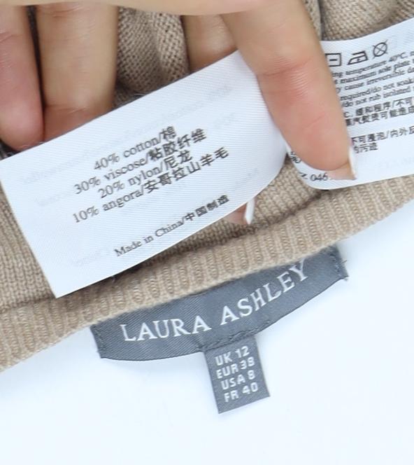 Laura Ashley Women’s Beige Horse Print Cashmere Blend Jumper UK 12