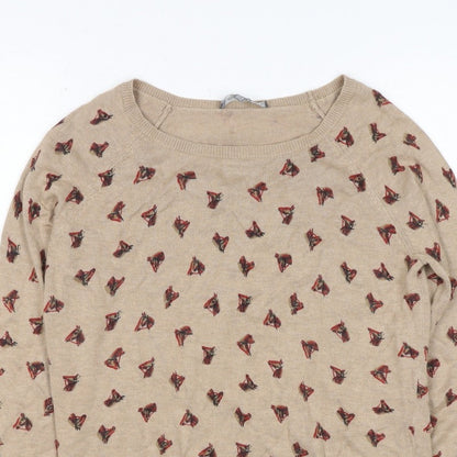Laura Ashley Women’s Beige Horse Print Cashmere Blend Jumper UK 12